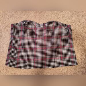 Torrid Black White and Red Plaid Strapless Top